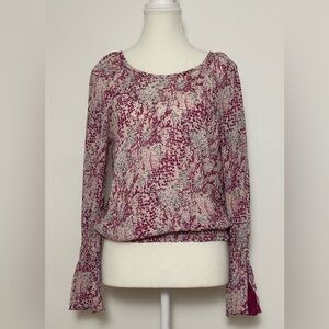 RAMY BROOK 100% Silk Pink Snake Print Flutter Sleeve Blouse Size M